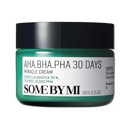 SOME BY MI AHA BHA PHA 30 Days Miracle Cream - 2.02Oz, 60ml - Mild Exfoliating Korean Face Moisturizer for All Skin Types - Daily Skin Prep Soothing and Blemish Relief Face Cream - Korean Skin Care