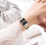 CURREN Montres de marque de luxe pour femmes Cadran rectangulaire simple avec strass scintillants Montre-bracelet à quartz décontractée avec lumineux