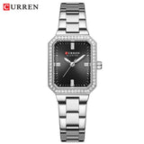 CURREN Montres de marque de luxe pour femmes Cadran rectangulaire simple avec strass scintillants Montre-bracelet à quartz décontractée avec lumineux