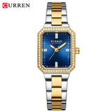 CURREN Montres de marque de luxe pour femmes Cadran rectangulaire simple avec strass scintillants Montre-bracelet à quartz décontractée avec lumineux