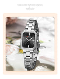 CURREN Montres de marque de luxe pour femmes Cadran rectangulaire simple avec strass scintillants Montre-bracelet à quartz décontractée avec lumineux