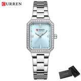 CURREN Montres de marque de luxe pour femmes Cadran rectangulaire simple avec strass scintillants Montre-bracelet à quartz décontractée avec lumineux