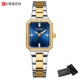 CURREN Montres de marque de luxe pour femmes Cadran rectangulaire simple avec strass scintillants Montre-bracelet à quartz décontractée avec lumineux