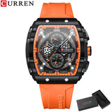 CURREN mode hommes montre marque unique design carré luxe quartz sport bande montres hommes étanche