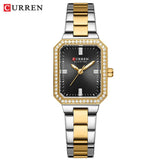 CURREN Montres de marque de luxe pour femmes Cadran rectangulaire simple avec strass scintillants Montre-bracelet à quartz décontractée avec lumineux