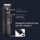 Kemei KM-1838 Bikini Ligne Hommes Plein Corps Lavable Épilation Machine Rechargeable Électrique Rasoir Tondeuse Secrète Avec Lumière