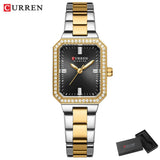 CURREN Montres de marque de luxe pour femmes Cadran rectangulaire simple avec strass scintillants Montre-bracelet à quartz décontractée avec lumineux