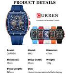 CURREN mode hommes montre marque unique design carré luxe quartz sport bande montres hommes étanche