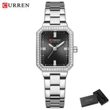 CURREN Montres de marque de luxe pour femmes Cadran rectangulaire simple avec strass scintillants Montre-bracelet à quartz décontractée avec lumineux