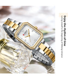 CURREN Montres de marque de luxe pour femmes Cadran rectangulaire simple avec strass scintillants Montre-bracelet à quartz décontractée avec lumineux