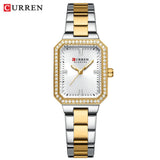 CURREN Montres de marque de luxe pour femmes Cadran rectangulaire simple avec strass scintillants Montre-bracelet à quartz décontractée avec lumineux