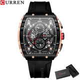 CURREN mode hommes montre marque unique design carré luxe quartz sport bande montres hommes étanche