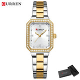 CURREN Montres de marque de luxe pour femmes Cadran rectangulaire simple avec strass scintillants Montre-bracelet à quartz décontractée avec lumineux