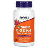 NOW Foods, Vitamines D-3 et K-2, 120 capsules végétariennes