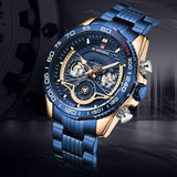 NAVIFORCE 9185   montre de luxe Sport décontracté bracelet en acier horloge étanche militaire Quartz montres mâle Relogio Masculino
