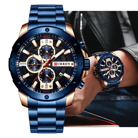 CURREN montres hommes en acier inoxydable bande Quartz montre-bracelet militaire chronographe horloge mâle mode sport montre étanche 8336