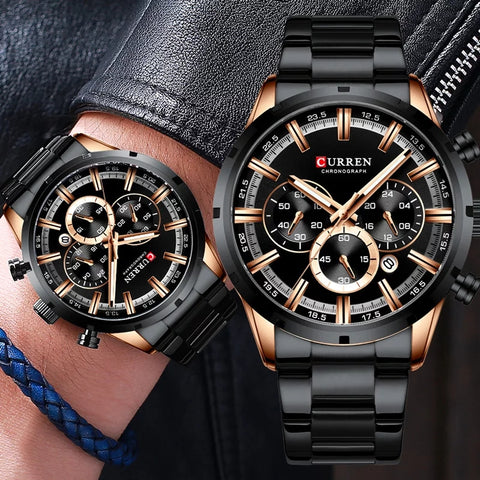 CURREN-montre-bracelet pour hommes, étanche chronographe en acier inoxydable, marque de luxe, style militaire, horloge 8355