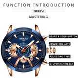 NIBOSI 2020 hommes montre haut de marque de luxe grand cadran bleu Quartz hommes montres chronographe Sport montre bracelet homme