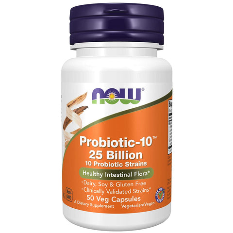 NOW Supplements, Probiotic-10, 25 Billion, with 10 Probiotic Strains, Strain Verified, 50 Veg Capsules