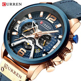 CURREN montre de sport analogique en cuir pour homme, de luxe, horloge à Quartz, de marque, style militaire, 8291