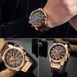 CURREN-montre de sport analogique en cuir pour homme, de luxe, horloge à Quartz, de marque, style militaire, 8291