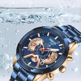 NIBOSI 2020 hommes montre haut de marque de luxe grand cadran bleu Quartz hommes montres chronographe Sport montre bracelet homme