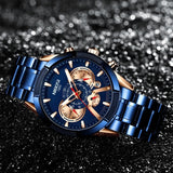 NIBOSI 2020 hommes montre haut de marque de luxe grand cadran bleu Quartz hommes montres chronographe Sport montre bracelet homme